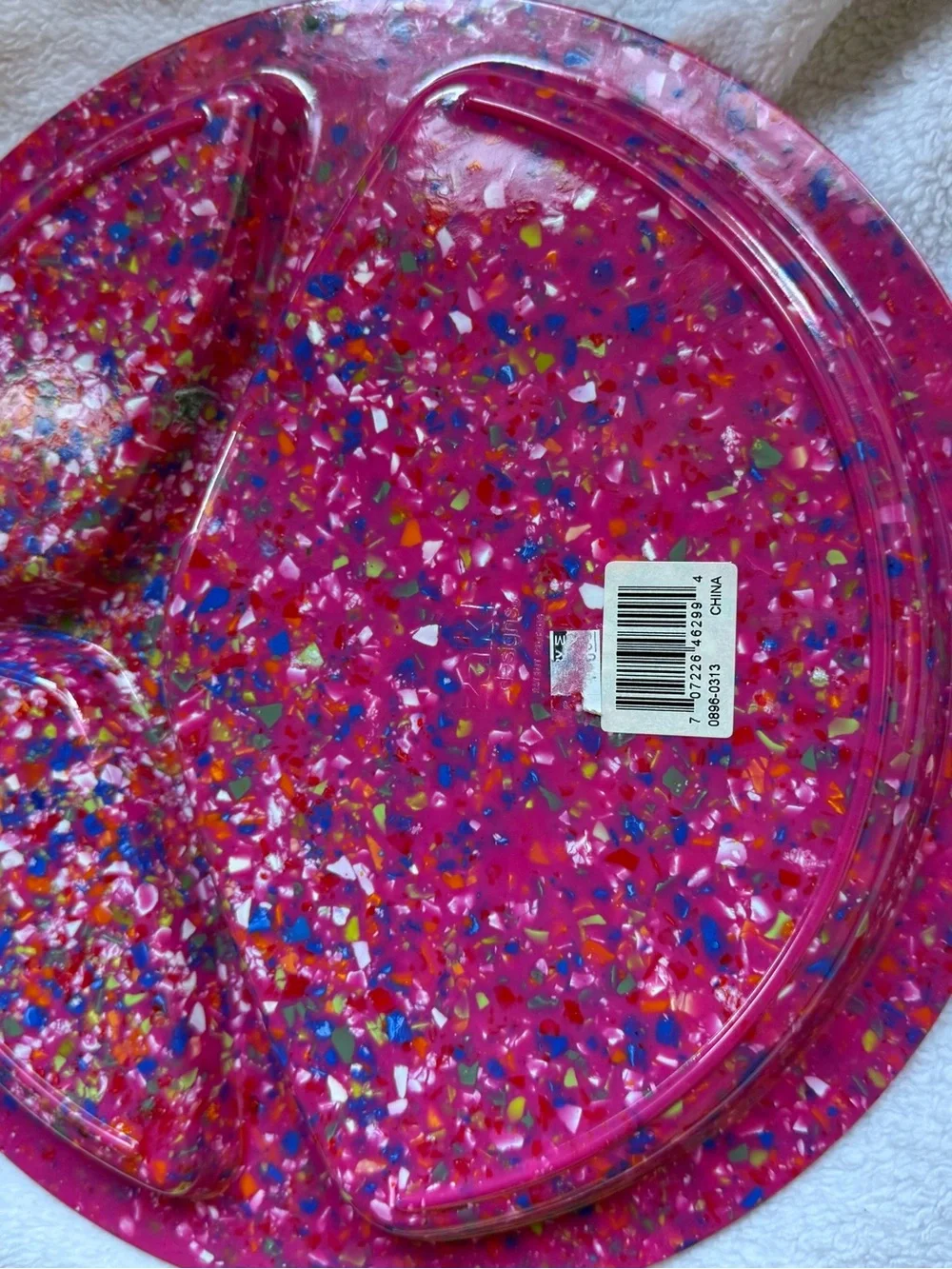 NEW Set of 3 ZAK ! Designs CONFETTI Pink orange blue Melamine Divided Plates 11